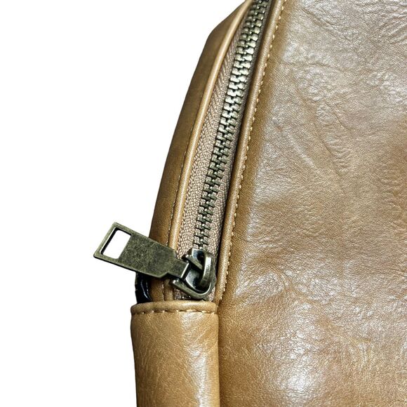 Threaded Pear Tan Vegan Leather Sling Bag Embroidered Strap - Picture 4 of 11